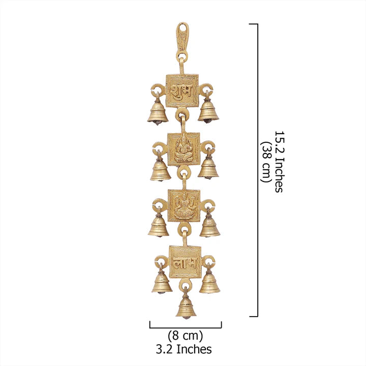 Brass Shubh Labh with Laxmi Ganesha Hanging Bells