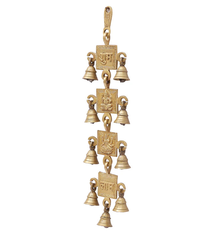 Brass Shubh Labh with Laxmi Ganesha Hanging Bells