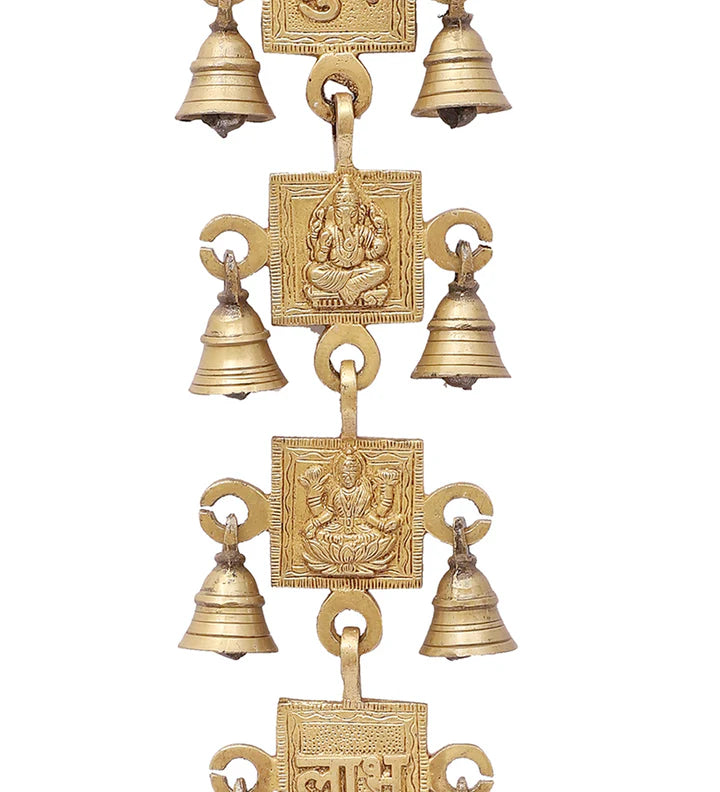 Brass Shubh Labh with Laxmi Ganesha Hanging Bells