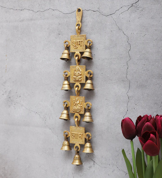 Brass Shubh Labh with Laxmi Ganesha Hanging Bells