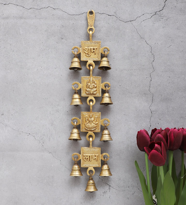 Brass Shubh Labh with Laxmi Ganesha Hanging Bells