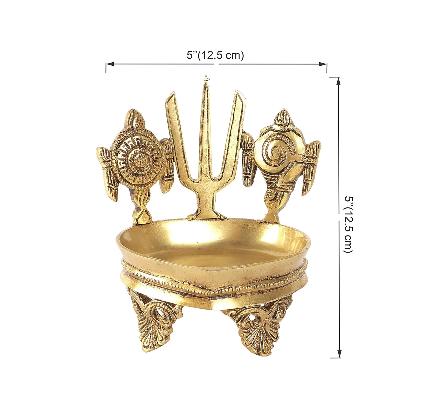 Shankh Chakra Namah Design Brass Diya Over Carved Legs