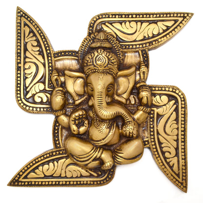 Brass Ganesha Swastika Wall Hanging, Brass Ganesha for Decor