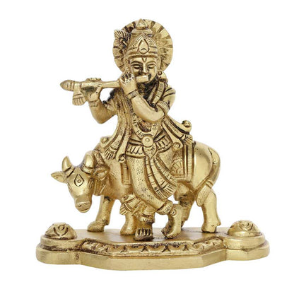 Shri Krishna Kamadhenu Idol | 100% Pure Brass | Antique Finish