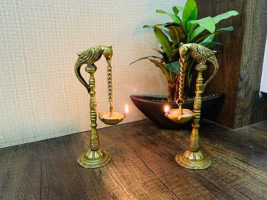 Parrot Design Brass Hanging Diya Pair (Pack of 2)