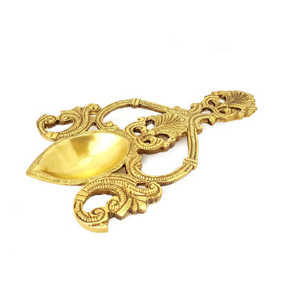 Brass Ethnic Handcarved Pooja Havan Spoon, Aarti Spoon (Golden)