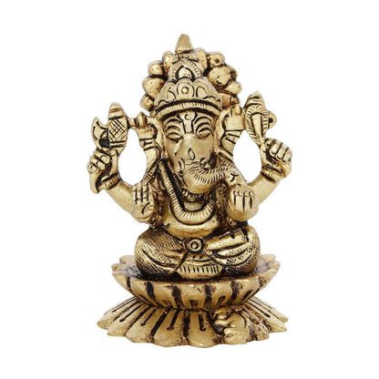 Kamal Ganesh Idol | 100% Pure Brass | Antique Finish