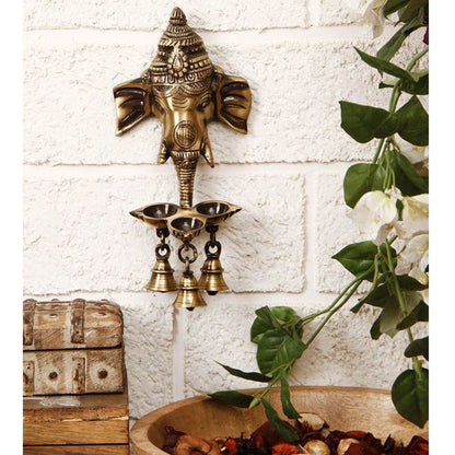 Brass Ganesha Wall Hanging Diya with Bells