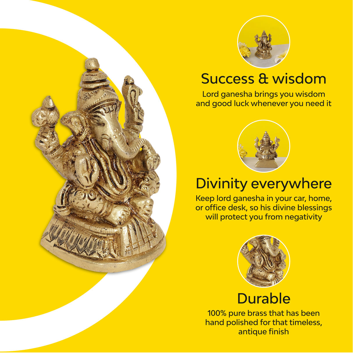 Kshipra Ganapati Brass Idol | 100% Pure Brass | Antique Finish