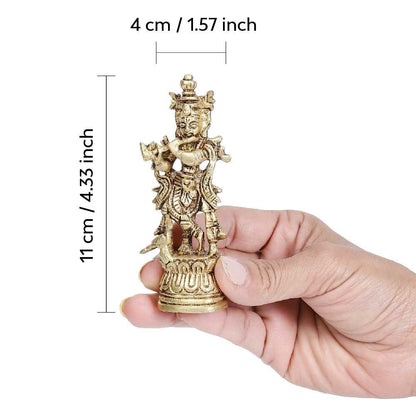 Lord Krishna Idol | 100% Pure Brass | Antique Finish (Small)