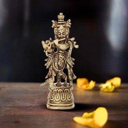 Lord Krishna Idol | 100% Pure Brass | Antique Finish (Small)