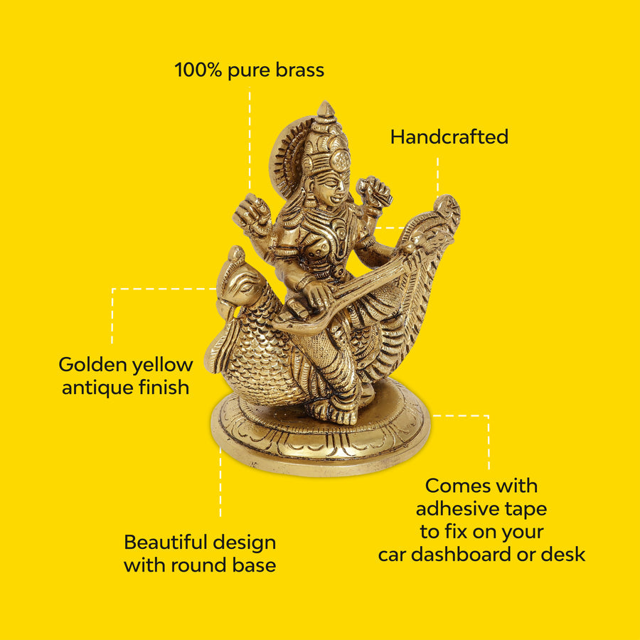 Ma Saraswati Brass Idol | 100% Pure Brass | Antique Finish