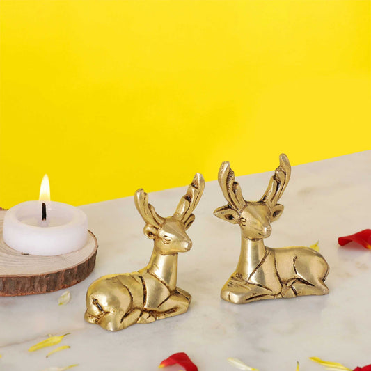 Brass Deer Figurines | Set of 2 | 100% Pure Brass | Yellow Antique Finish