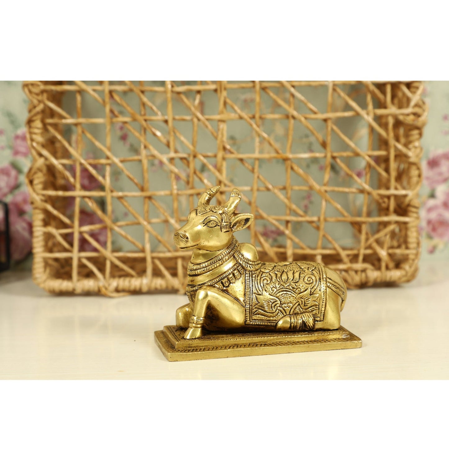 Sitting Nandi Cow Brass Statue