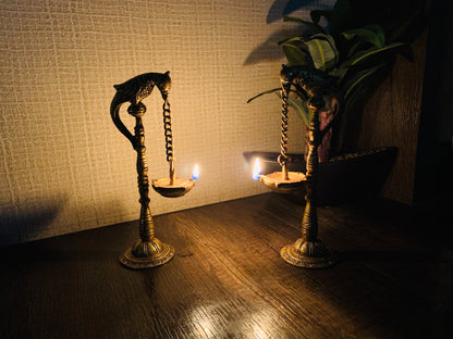 Parrot Design Brass Hanging Diya Pair (Pack of 2)