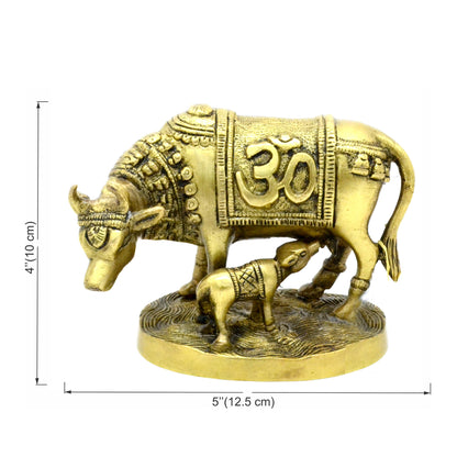 Brass Om & Swastika Engraved Kamdhenu Cow Showpiece