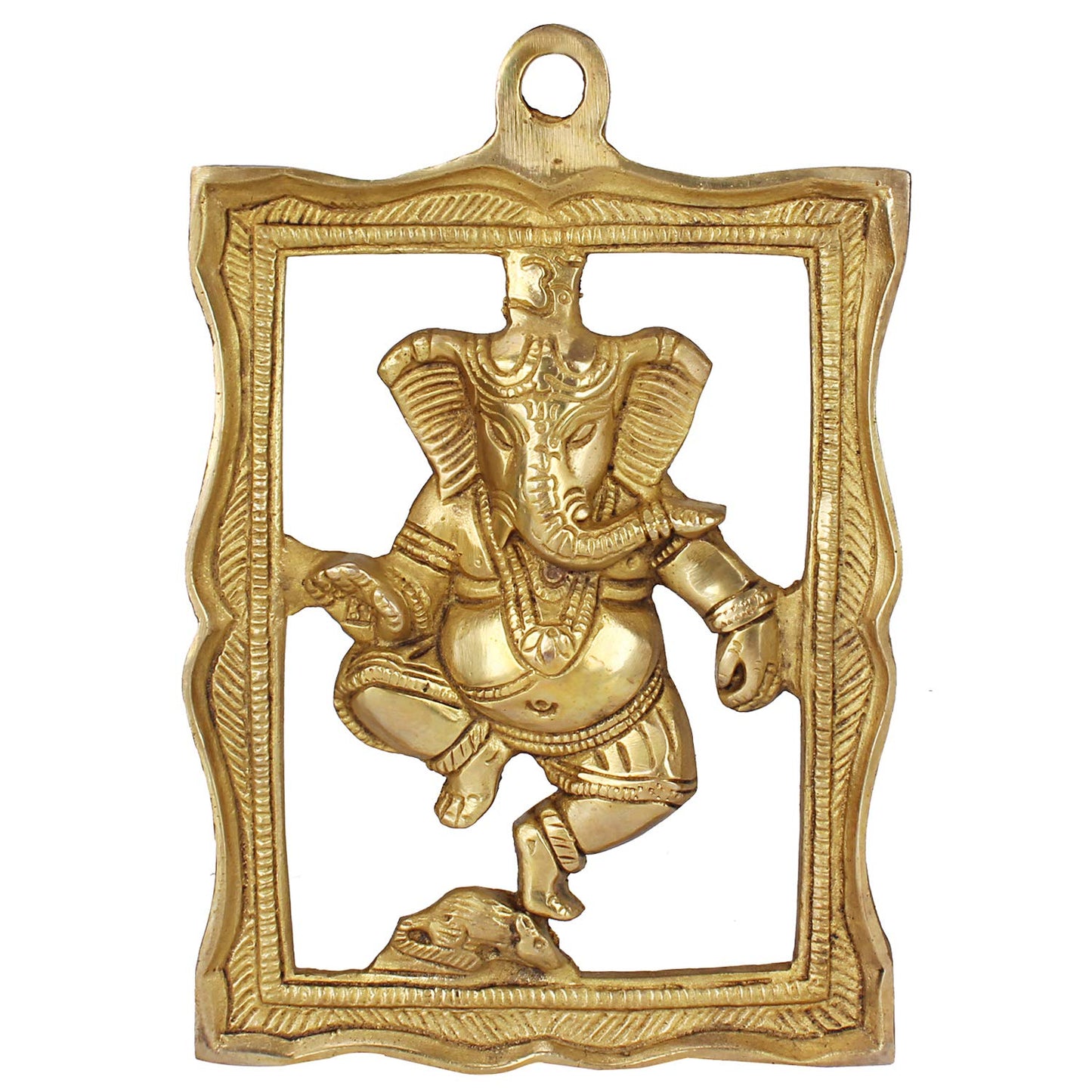 BRASS LORD GANESHA WALL HANGING IN FRAME(9 INCH)