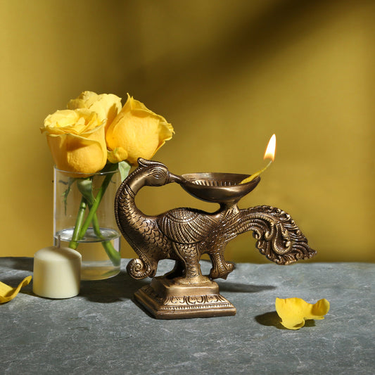 Brass Peacock Design Oil Wick Diya