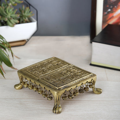 Brass Swastika Engraved Chowki with Bells