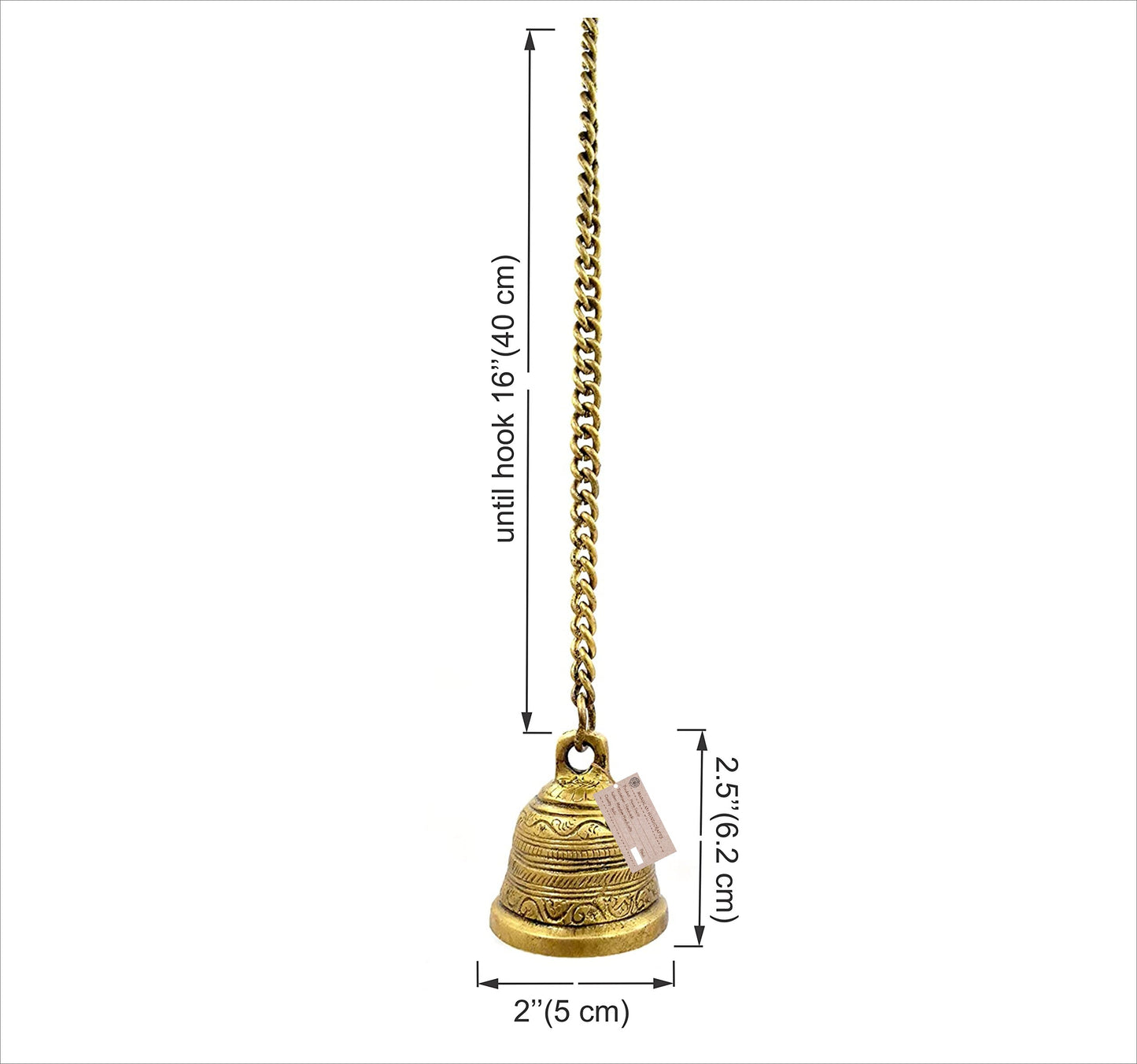 Ethnic Indian Handcrafted Brass Temple Hanging Bell, Brown, Standard