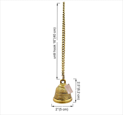 Ethnic Indian Handcrafted Brass Temple Hanging Bell, Brown, Standard