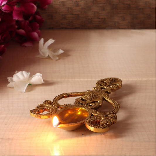 Brass Ethnic Handcarved Pooja Havan Spoon, Aarti Spoon (Golden)