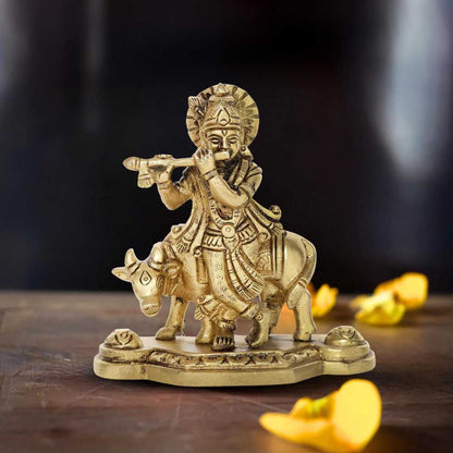 Shri Krishna Kamadhenu Idol | 100% Pure Brass | Antique Finish