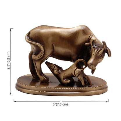 Brass Kamdhenu Cow & Calf Showpiece, Handcrafted Brass Kamdhenu Statue