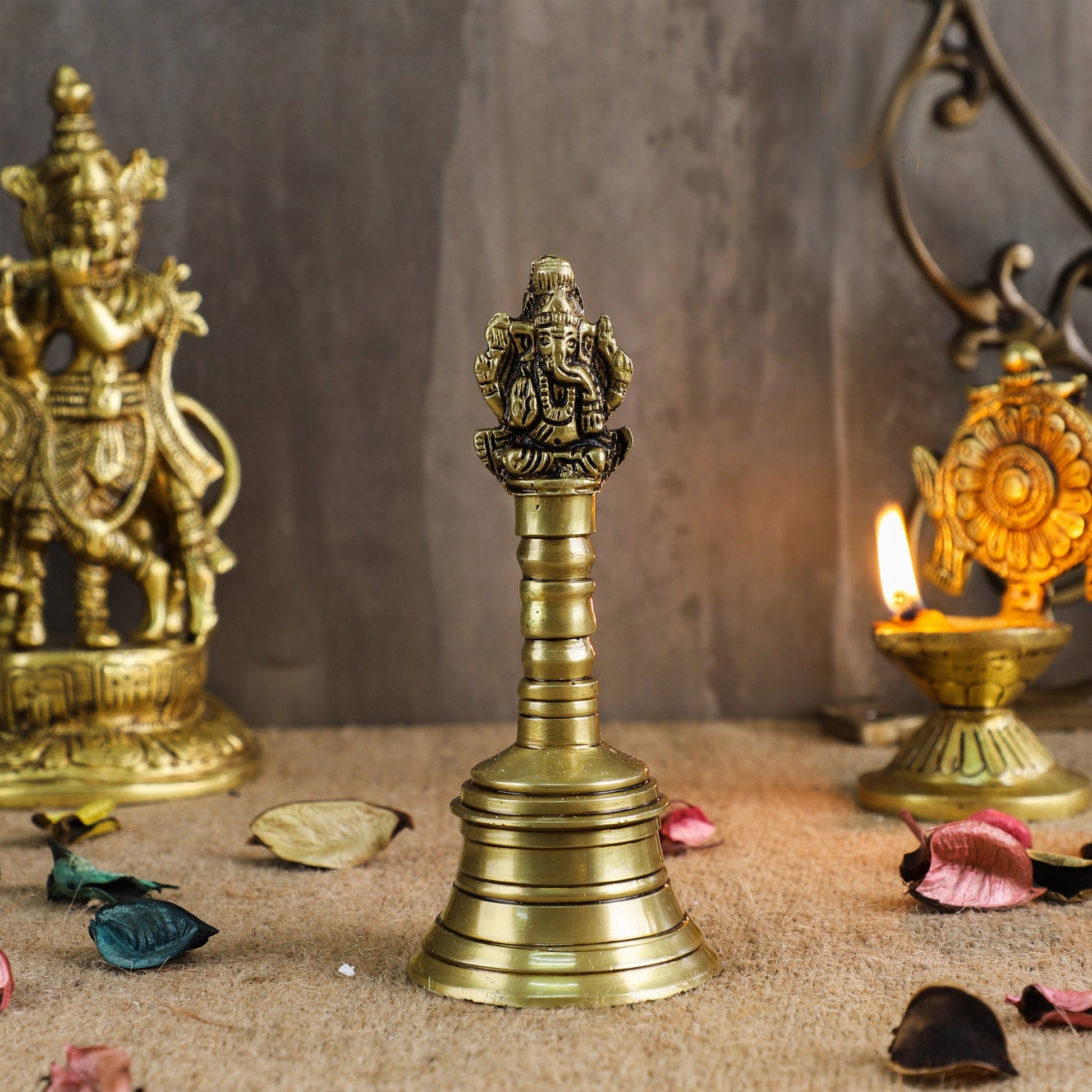 Buy Hindu Bell: Exquisite Brass Hand Held Puja Bell
