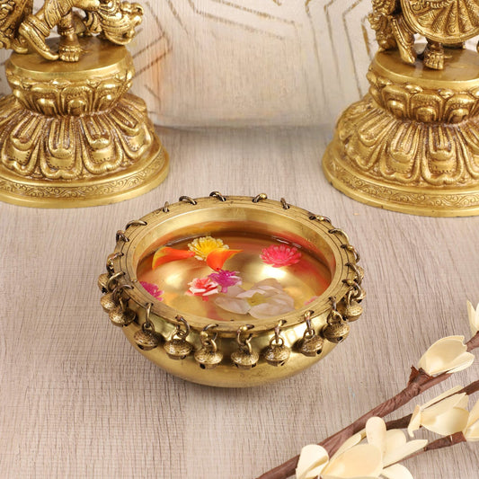 Brass Urli Ethnic Traditional Bowl with Bells Showpiece