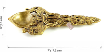 Twin Peacock Design Round Brass Pooja Aarti Spoon