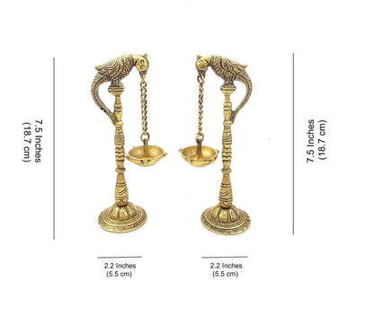 Parrot Design Brass Hanging Diya Pair (Pack of 2)