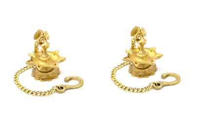 Brass Peacock Carved Hanging Diya Set