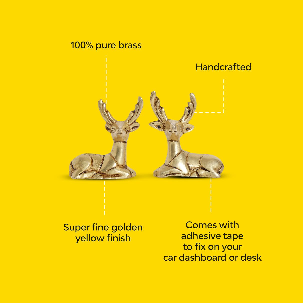 Brass Deer Figurines | Set of 2 | 100% Pure Brass | Yellow Antique Finish