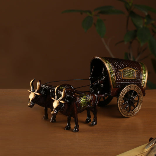 Brass Covered Village Bullock Cart Showpiece