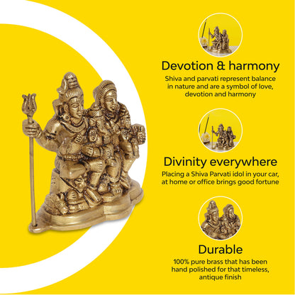 Shiva Parvati Brass Idol | 100% Pure Brass | Antique Finish