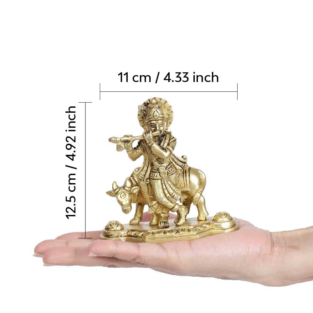 Shri Krishna Kamadhenu Idol | 100% Pure Brass | Antique Finish