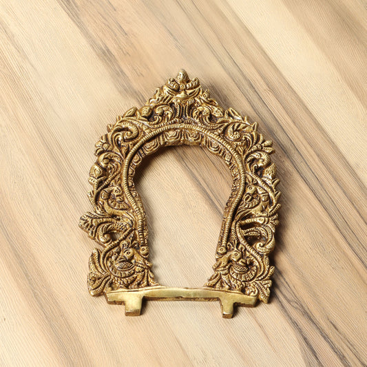 Brass Ethnic Carved Peacock Design Prabhavali Frame Wall Hanging (Golden)