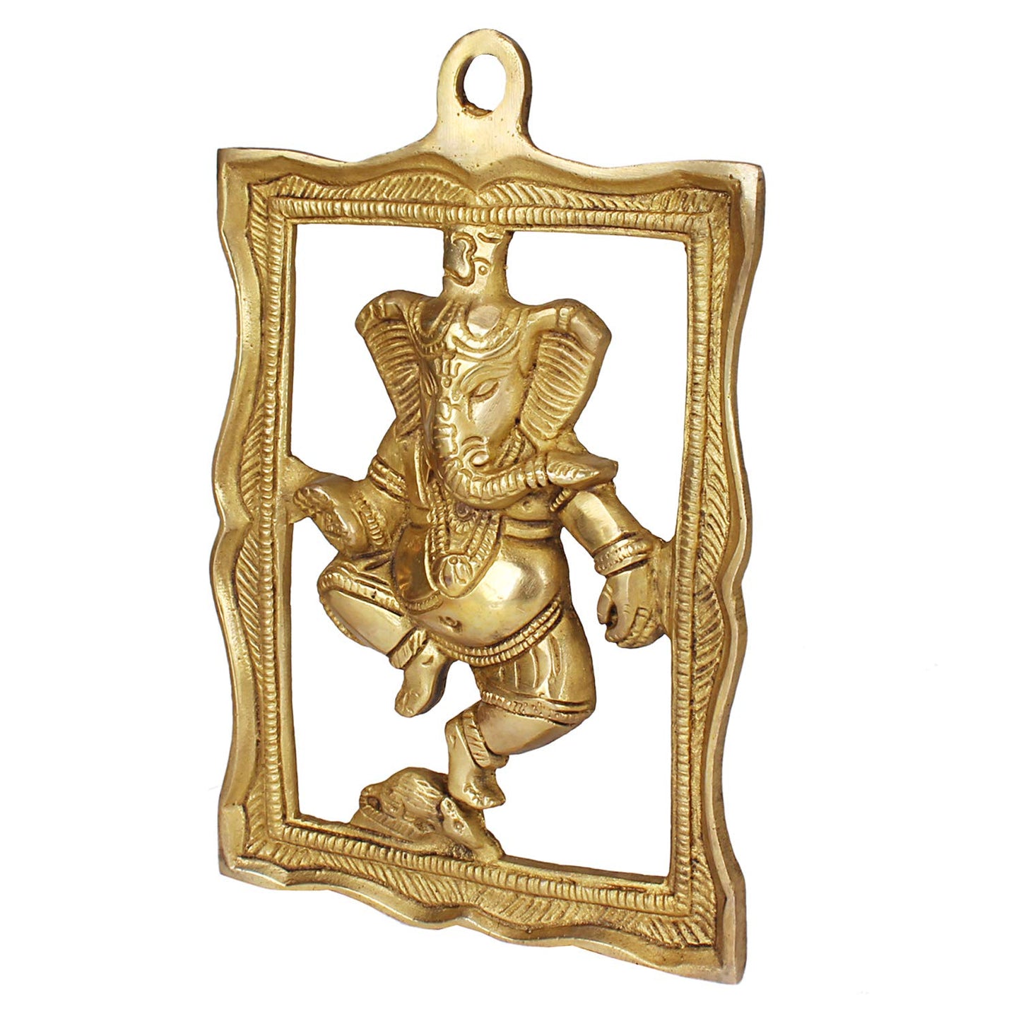 BRASS LORD GANESHA WALL HANGING IN FRAME(9 INCH)