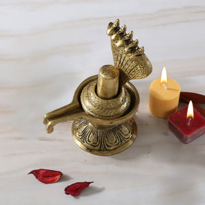 Brass Eternal Shivling with Sheshnag Showpiece