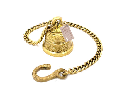 Ethnic Indian Handcrafted Brass Temple Hanging Bell, Brown, Standard