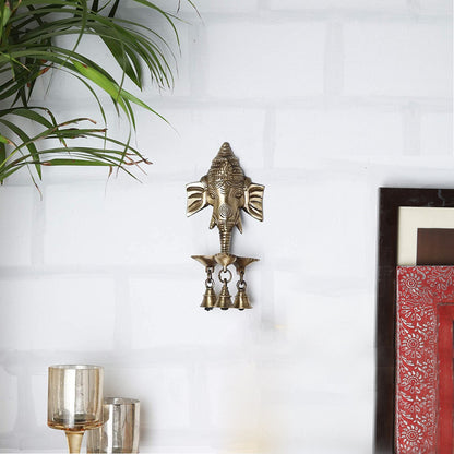 Brass Ganesha Wall Hanging Diya with Bells