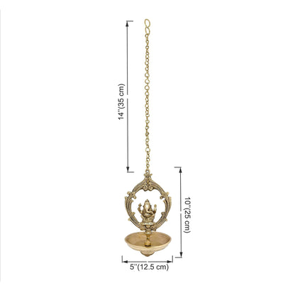 Brass Handmade Ganesha Design Oil Wick Hanging Diya, Diyas for Home Decor