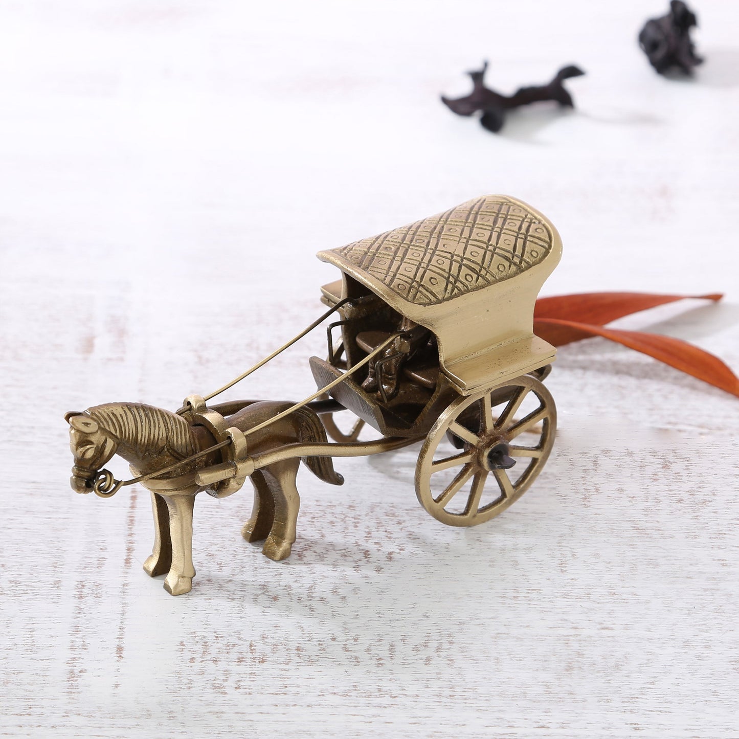 Brass Horse Cart Replica Decor Showpiece