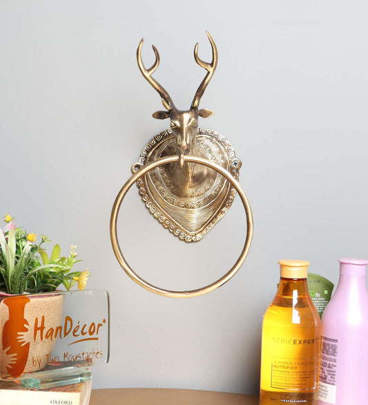 Royal Stag Design Brass Towel Hanger