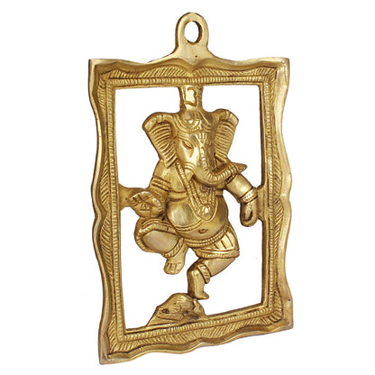 BRASS LORD GANESHA WALL HANGING IN FRAME(9 INCH)