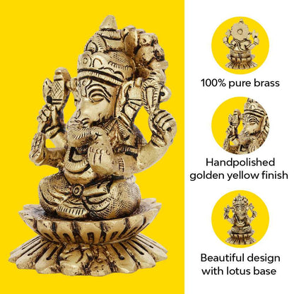 Kamal Ganesh Idol | 100% Pure Brass | Antique Finish