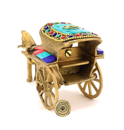 Gemstone Work Brass Horse Cart Replica Decor Showpiece