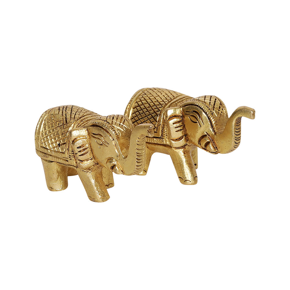 Brass Elephant | Set of 2 | 100% Pure Brass | Yellow Antique Finish