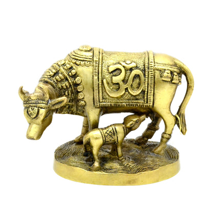 Brass Om & Swastika Engraved Kamdhenu Cow Showpiece